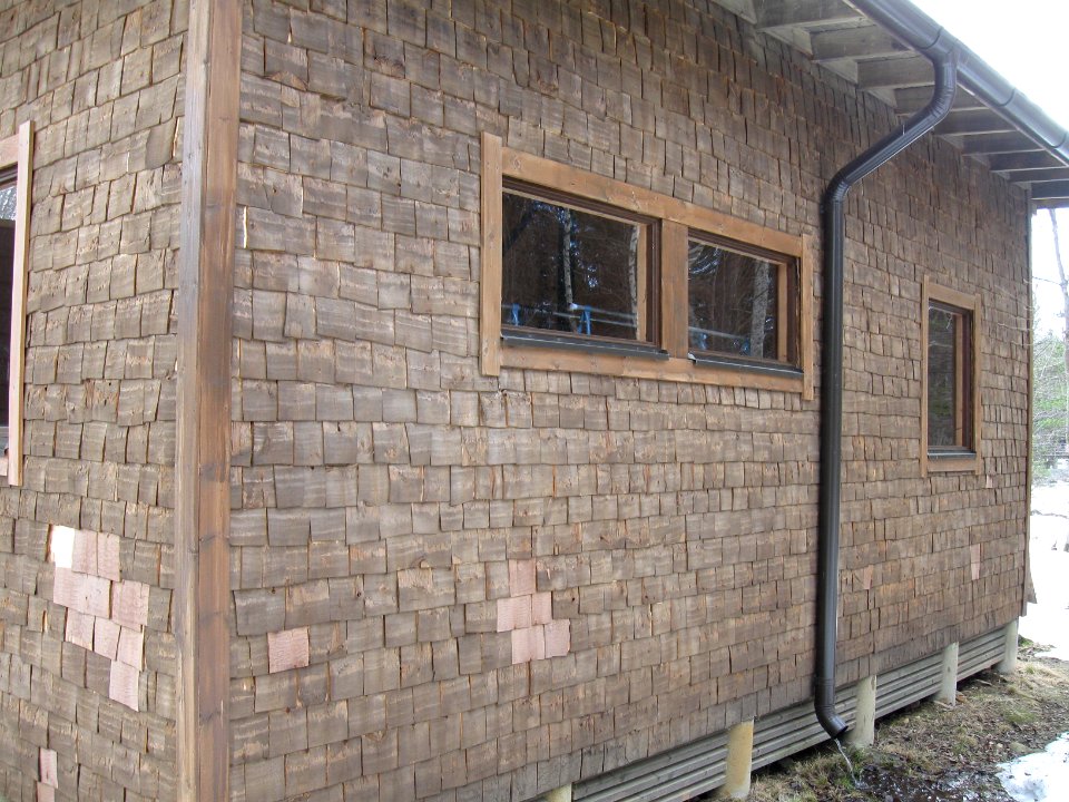 Wood shingles on the wall