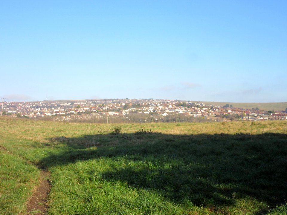 Woodingdean and Happy Valley seen from Ovingdean Road, Ovingdean (December 2016)
