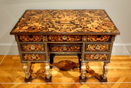Writing desk, Pierre Gole, Paris, c. 1680, ebony, rosewood, fruitwoods, gilt wood, pewter, brass - California Palace of the Legion of Honor - DSC07729