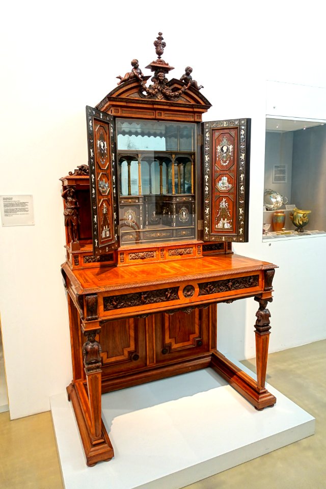 Writing cabinet, Gebruder Barth, Wurzburg, c. 1850-1851, walnut, palisander, ebony, oak - Germanisches Nationalmuseum - Nuremberg, Germany - DSC03311