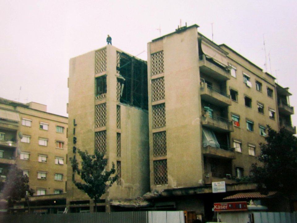 Wrecked apartment block in Tirana