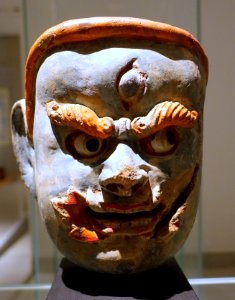 Wrathful deity, Sengim, Xinjiang, 10th-11th century AD, painted clay - Ethnological Museum, Berlin - DSC01467
