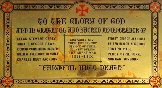 WW1 Memorial plaque, St Georges United Reformed Church, Bexhill