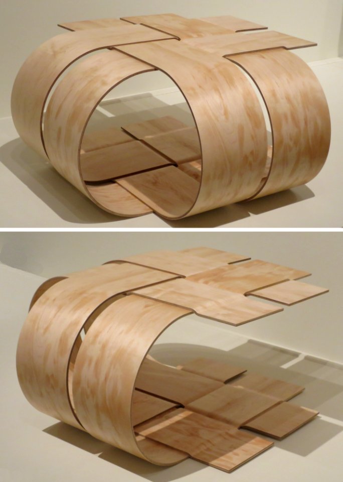 Woven side table by Iliahi Anthony, maple, 2016