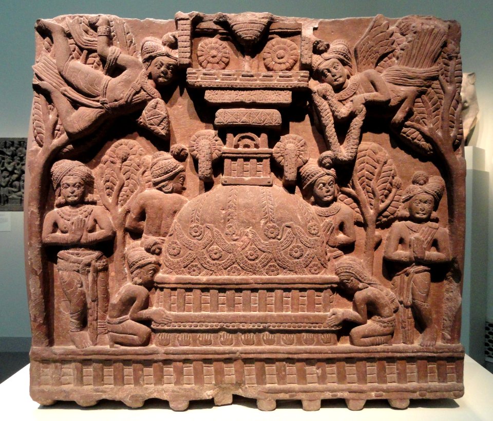 Worship at a Stupa, from railing of the Bharhut Stupa, Shunga dynasty, early 2nd century BC, Bharhut, Madhya Pradesh, India, sandstone - Freer Gallery of Art - DSC05136