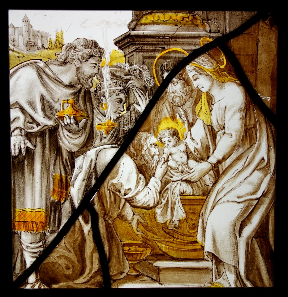 Worship of the Wise Men, Leuven, c. 1525, stained glass - Museum M - Leuven, Belgium - DSC04989