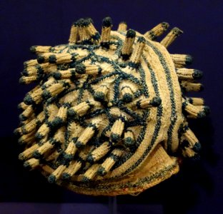 Woven cap, Bamum peoples, Cameroon, mid to late 20th century, cotton, wood - Fernbank Museum of Natural History - DSC00021