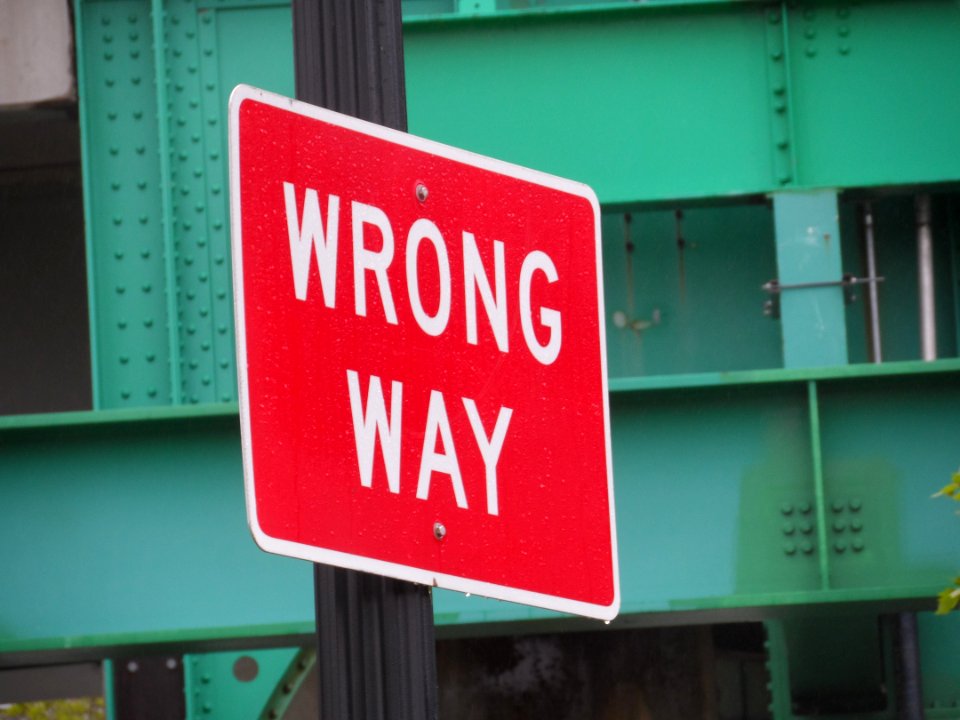 Wrong Way sign in Leverett Circle, May 2013