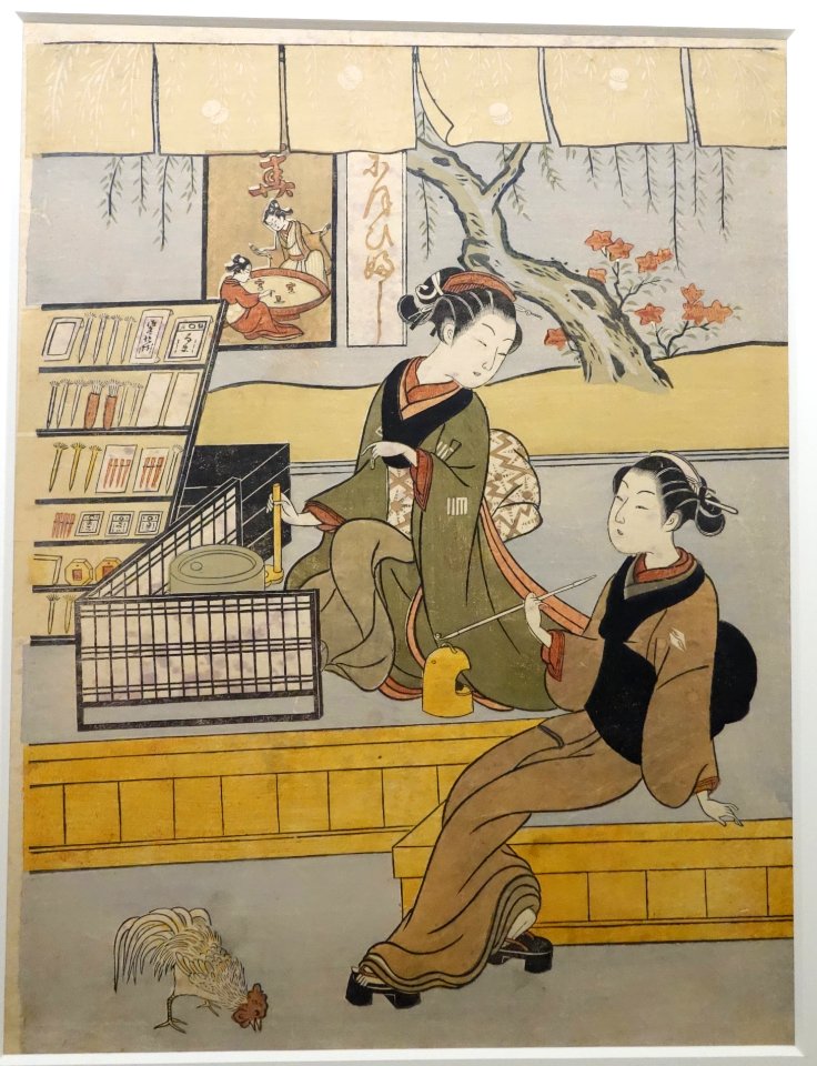 Beauty at the Toothpick Shop, by Suzuki Harunobu, Edo period, 18th century - Tokyo National Museum - DSC06224