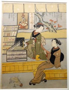 Beauty at the Toothpick Shop, by Suzuki Harunobu, Edo period, 18th century - Tokyo National Museum - DSC06224