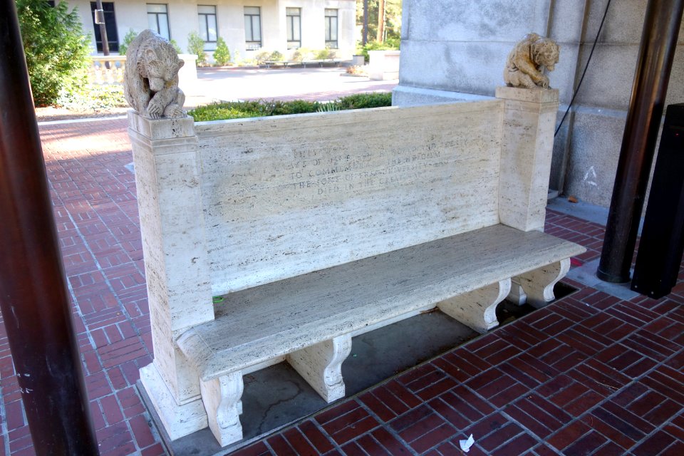 Bench at Sather Tower - Class of 1920 bench, a World War I memorial - DSC04897