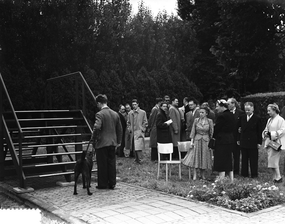 Bezoek koningin Juliana aan een blindengeleidehondenschool, Bestanddeelnr 905-9455
