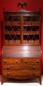 American tambour secretary-front desk and bookcase, c. 1790, Salem, mahogany and mahogany veneer with inlays, HAA photo