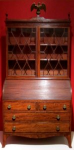 American tambour secretary-front desk and bookcase, c. 1790, Salem, mahogany and mahogany veneer with inlays, HAA