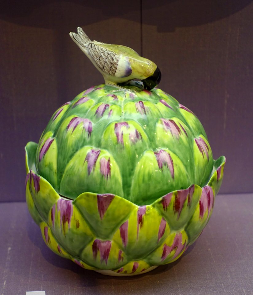 Artichoke tureens and covers, 1 of 2, Chelsea porcelain, c. 1754-1755, soft-paste porcelain - California Palace of the Legion of Honor - San Francisco, CA - DSC02972