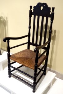 Armchair, United States, probably New England, 1725-1750, maple, black pigment, rush seat - Brooklyn Museum - DSC09081