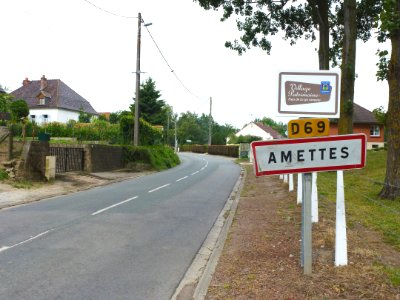 Amettes (Pas-de-Calais, Fr) city limit sign