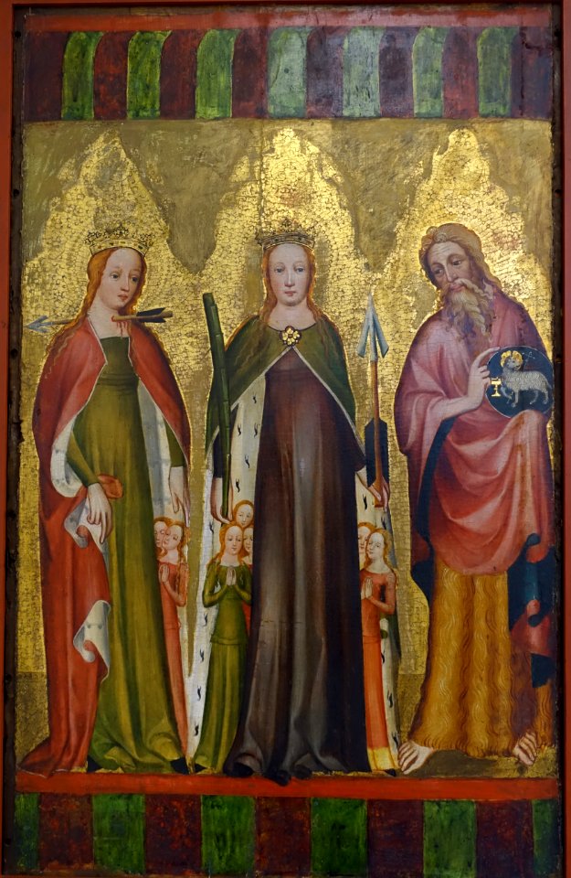 Altarpiece panels with saints, 1 of 2, Master of the Loebschen Altartafeln, Koln, painting on oak - Germanisches Nationalmuseum - Nuremberg, Germany - DSC02877