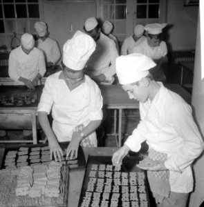 Bakkerschool van het LNO te Apeldoorn bakt speculaaspoppe Leerlingen bakken popp, Bestanddeelnr 913-0936