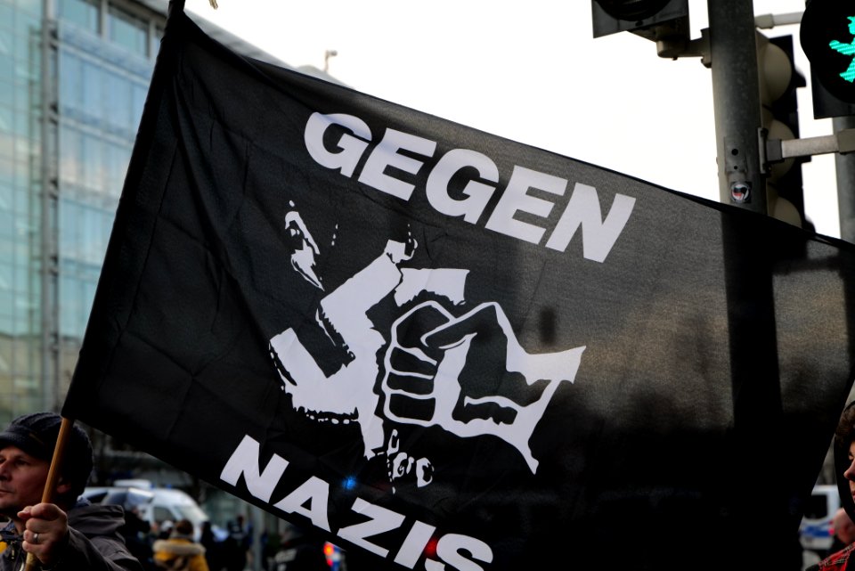 Antifascist protest in front of pro fascist protest Dresden 2020-02-15 10