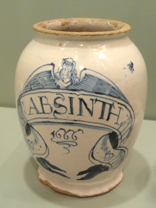 Apothecary Pot with angel label, dated 1666, London, tin-glazed earthenware - Gardiner Museum, Toronto - DSC01249