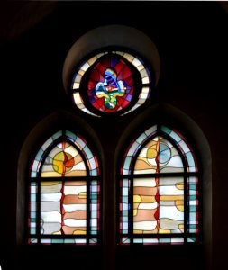 Bad Homburg, St. Marienkirche, Krypta, Glasfenster Sinflut
