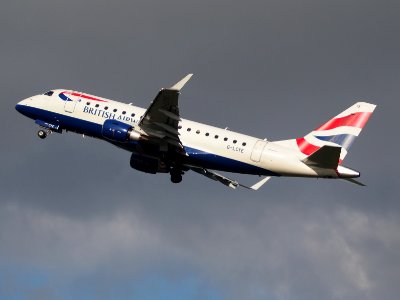 BA CityFlyer G-LCYE Embraer 170-175 takeoff from Polderbaan, Schiphol (AMS - EHAM) at sunset, pic2 photo