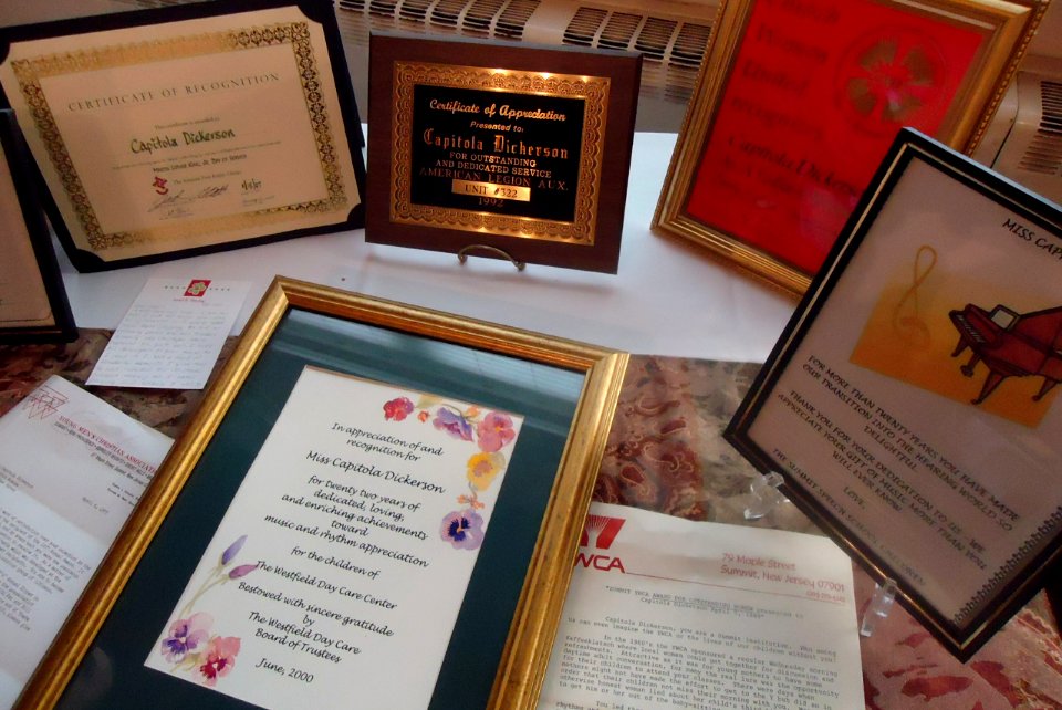 Capitola Dickerson memorial 3 plaques and certificates