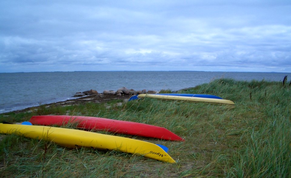 Canoes on the beach in the evening