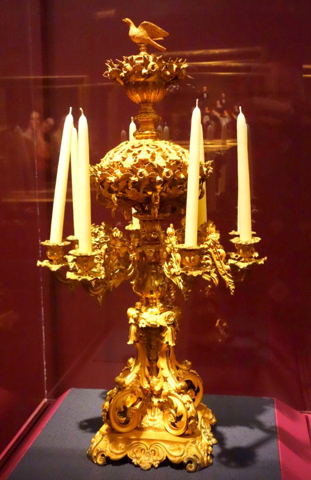 Candelabrum by Cornelius & Company or Cornelius & Baker, Philadelphia, c. 1853, gilded bronze - Brooklyn Museum - DSC09445