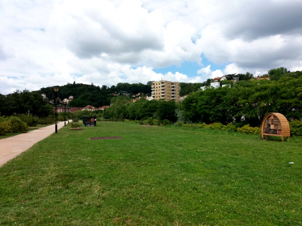 Caluire-et-Cuire - Parc des Berges de Saint-Clair - Pelouse et maison à insectes