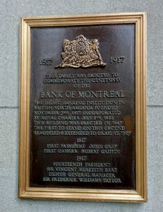 Centenary plaque, 1917 - Bank of Montreal Main Montreal Branch - Montreal, Canada - DSC08381 photo