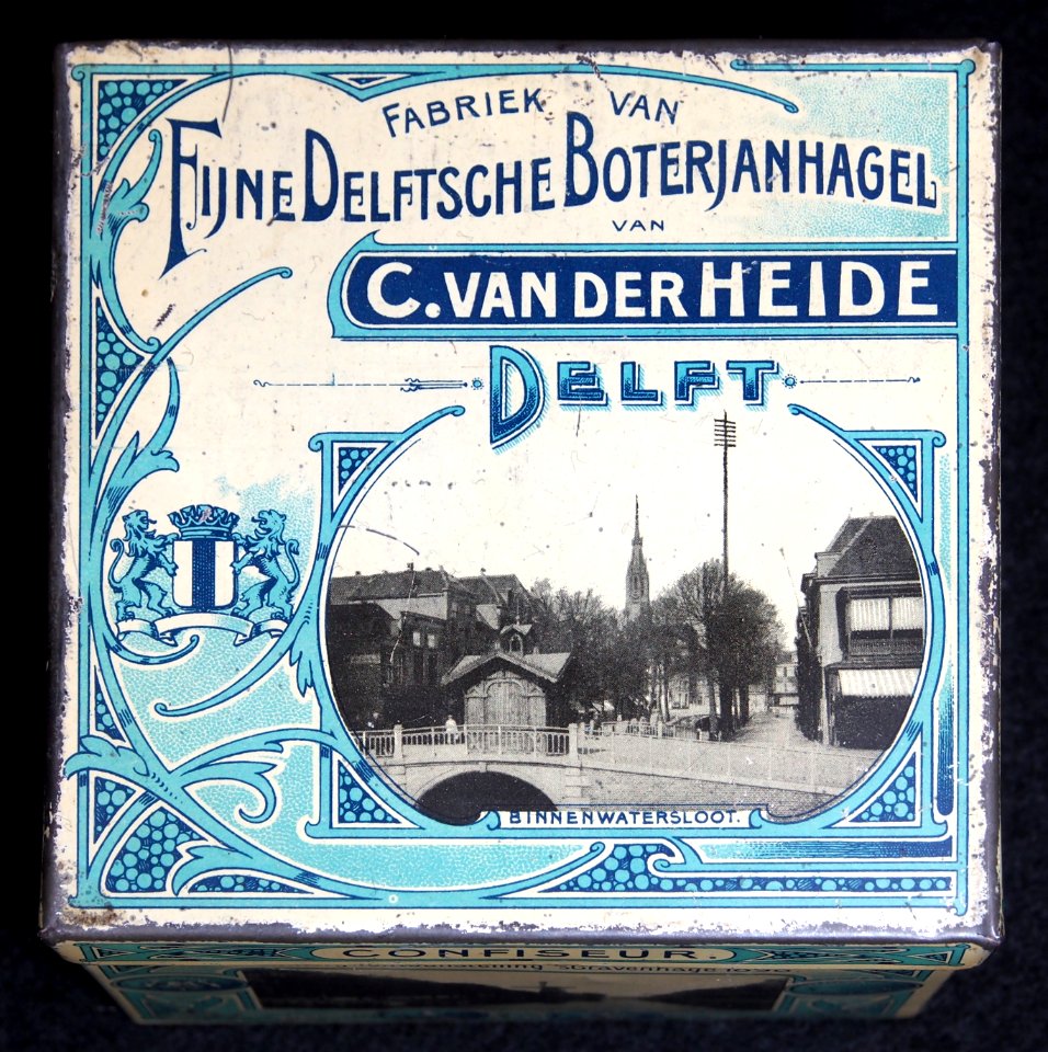 C van der Heide, Fijne Delftsche Boterjanhagel koekblik, foto 1