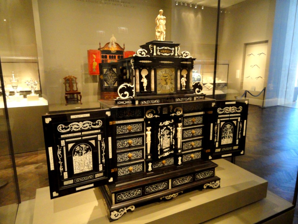Cabinet, c. 1630, by Philip Hainhofer, Augsburg, Germany, ebony, ivory, wood relief, gilt bronze, iron - Art Institute of Chicago - DSC09750