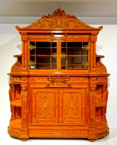Cabinet by Herter Brothers, New York, c. 1880-1885, satinwood, mahogany, oak, brass, glass, silk velvet, perhaps gilt bronze - Montreal Museum of Fine Arts - Montreal, Canada - DSC09343