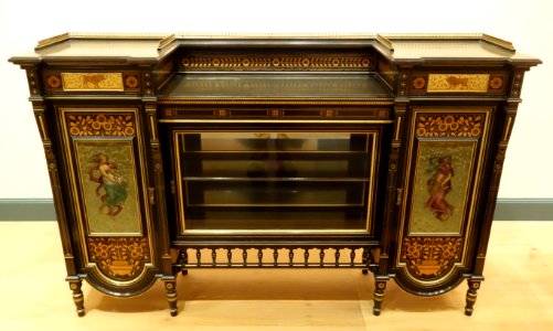 Cabinet, Herter Brothers, New York, c. 1872, ebonized cherry, mahogany, butternut, satinwood, other woods, painted - Brooklyn Museum - DSC09512 photo