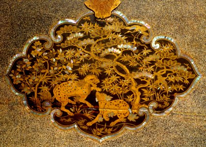 Cabinet, Japan, 1600-1630 AD, lacquered wood, ray skin, mother-of-pearl, detail - Peabody Essex Museum - DSC07712