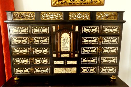 Cabinet, Madrid, c. 1660 AD, walnut, bone, ebonised wood, bronze - Museo Nacional de Artes Decorativas - Madrid, Spain - DSC07967