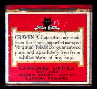 Craven A cigarettes tin, back