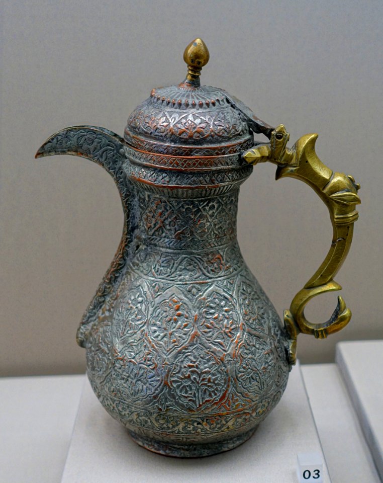 Coffee pot, Bukhara or Turkestan, 1800s, silver-plated copper, brass - Germanisches Nationalmuseum - Nuremberg, Germany - DSC02745