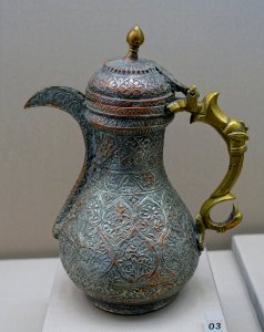 Coffee pot, Bukhara or Turkestan, 1800s, silver-plated copper, brass - Germanisches Nationalmuseum - Nuremberg, Germany - DSC02745