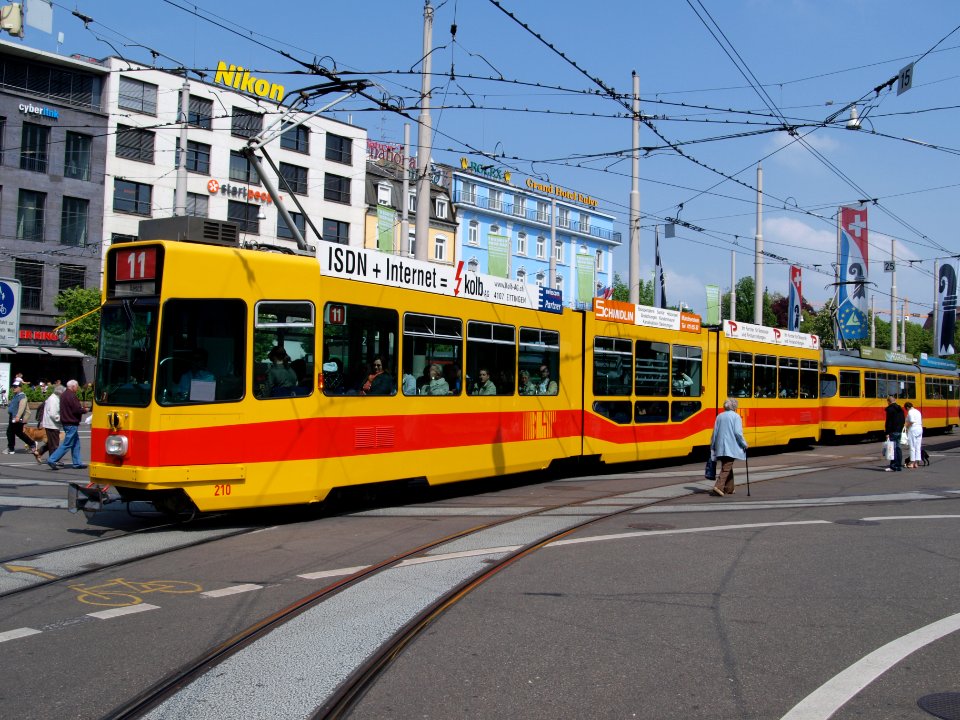 BLT Tram car 210, line 11 towards Aesch at Basel, Switzerland