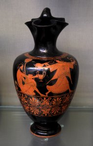 British Museum Room 20a Oenochoe Dutuit Painter Satyr and maenad 19022019 6656