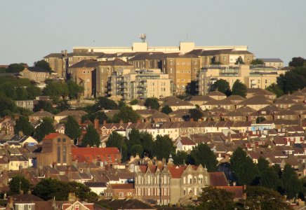 Brighton General Hospital seen from Highcroft Villas, Prestonville, Brighton (August 2016)