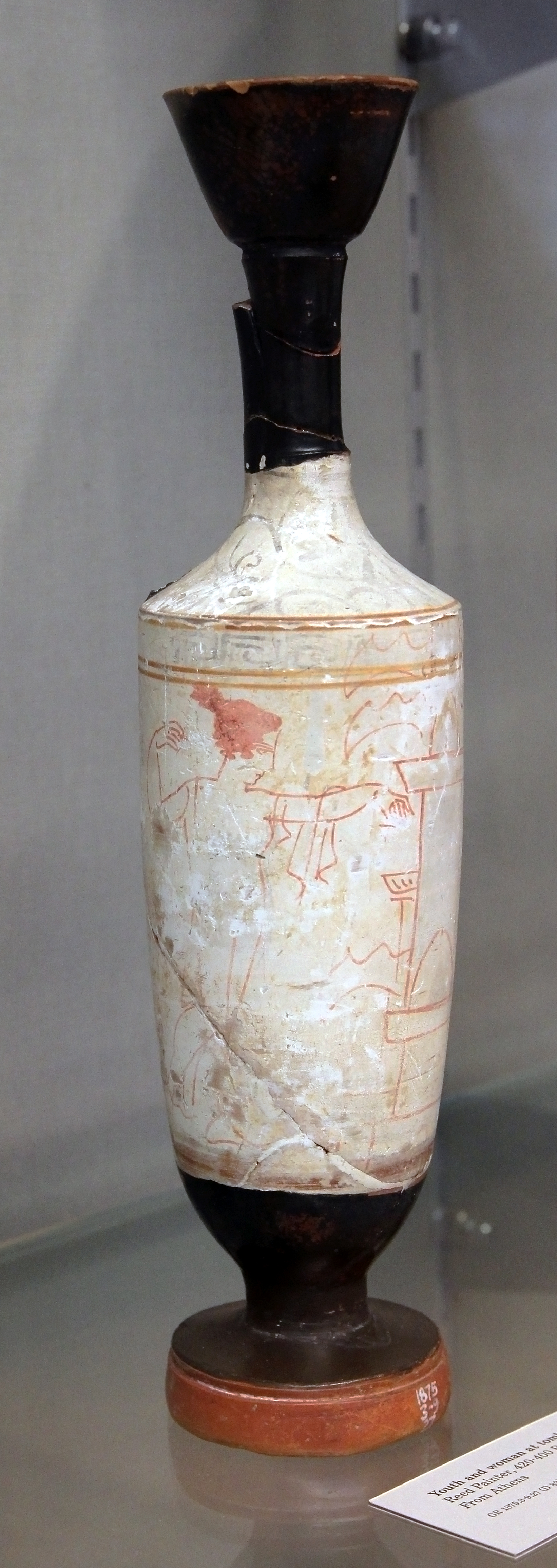 British Museum Room 20a Lekythos Reed Painter Youth and woman at tomb 19022019 6674