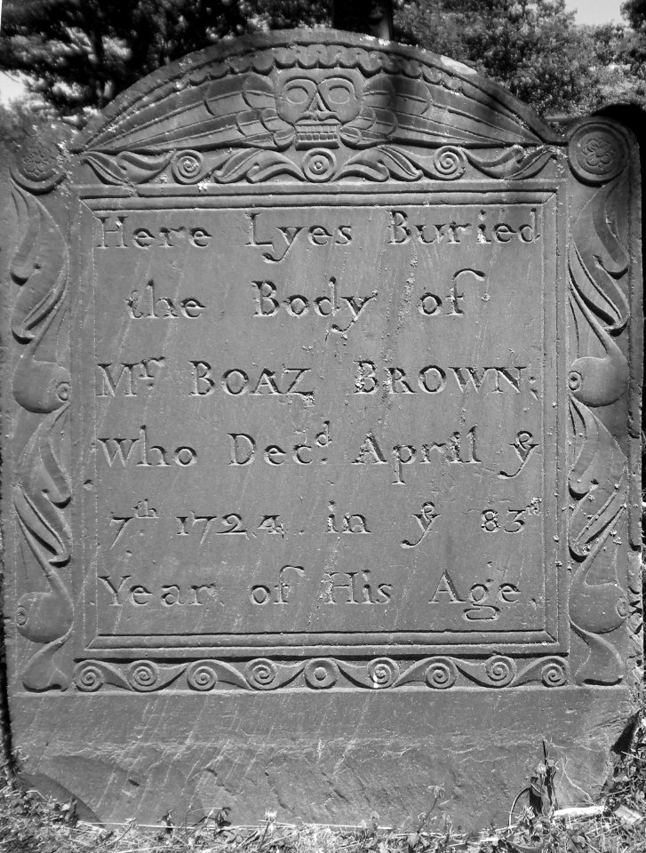 Boaz Brown tombstone (1724), South Burying Ground, Concord, Massachusetts