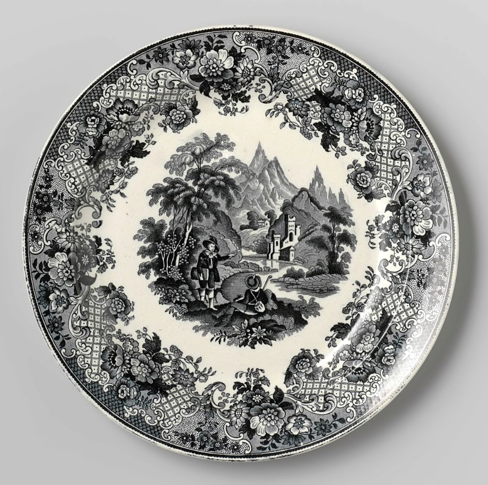 Bord met decor Montagne (ca 1850-75), Petrus Regout & Co