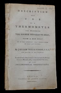 Booklet describing the ceramic pyrometer, by Josiah Wedgwood, 1784, extracted from his paper to the Royal Society - Wedgwood Museum - Barlaston, Stoke-on-Trent, England - DSC09571