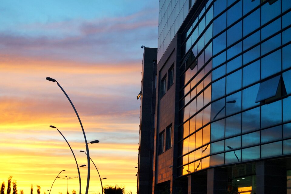 Building glass sunset photo