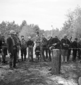 Bosbouw, mannen, kinderen, arbeiders, demonstraties, gereedschappen, Bestanddeelnr 253-5517
